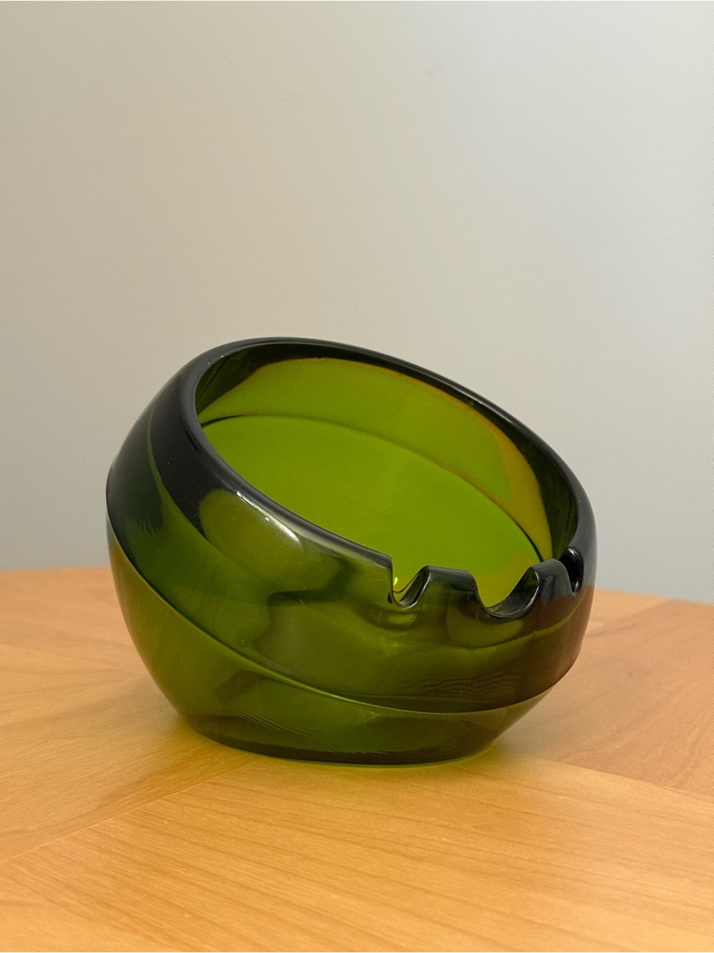 Emerald Green Viking Glass Orb Ashtray Vintage 6” MCM Space Age Sputnik Decor